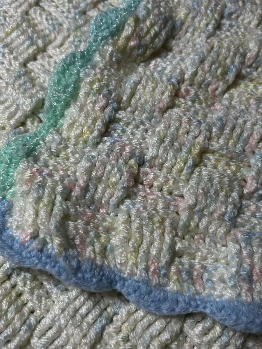 Vintage 1996 Hand Crocheted Baby Blanket Heirloom Pastel Basketweave Afghan prop